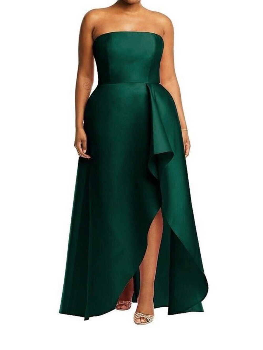 ALFRED SUNG Strapless Emerald Green High-Low Gown